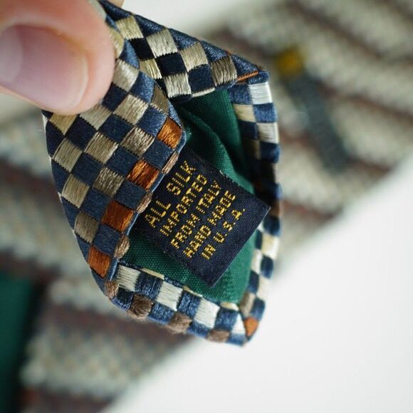 XMI Platinum Brown Gradient Geometric Woven Striped Wide Silk Tie Italy USA - Picture 4 of 7